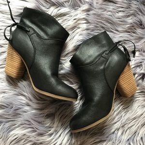 Black faux leather heeled booties